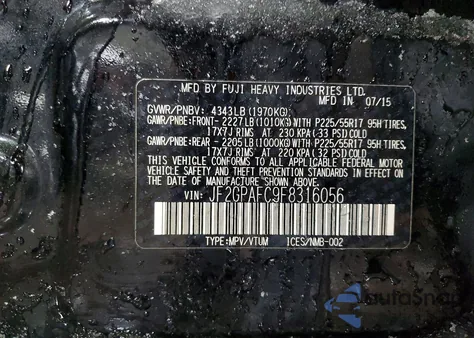 2015 Subaru Xv Crosstrek 2.0 Premium z USA, uszkodzony, nr VIN JF2GPAFC9F8316056